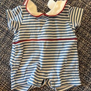 Bella bliss romper blue white stripe 3 mo